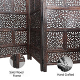 Room Divider Wood Screen - Mahanadi Antique Brown - 4 Panel Folding 72x80 - Wooden Hand Carved Screen Decorative Functional Versatile - Small Spaces Reversible Privacy Partition - COTTON CRAFT COTTON CRAFT