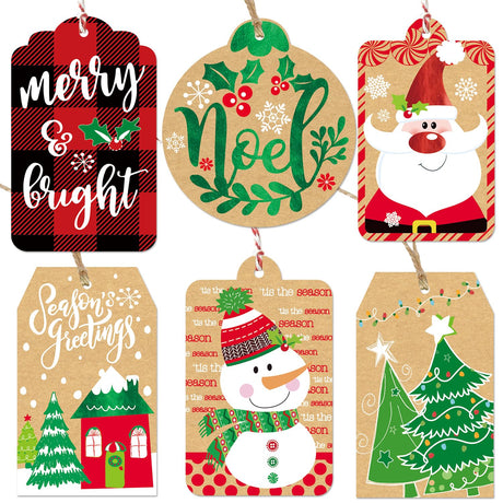 Christmas Gift Tags 60 Count with Untied String (15 Assorted Foil, Printed Designs for Xmas Holiday Present Wrapping) Party Funny