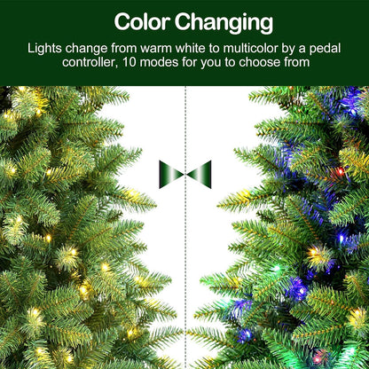 Hykolity 7.5 ft Prelit Artificial Christmas Tree, Christmas Tree with 450 Color Changing LED Lights, 1450 Tips, 10 Color Modes, Metal Stand and Hinged Branches