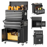 Bonusall 8 Drawer Rolling Tool Chest and Cabinet Combo,Heavy-Duty Metal Garage Tool Chest with Wheels and 2 Doors,2-in-1 Top Box and Roller Cabinet Combo for Garage, Workshop, Warehouse-Black Bonusall