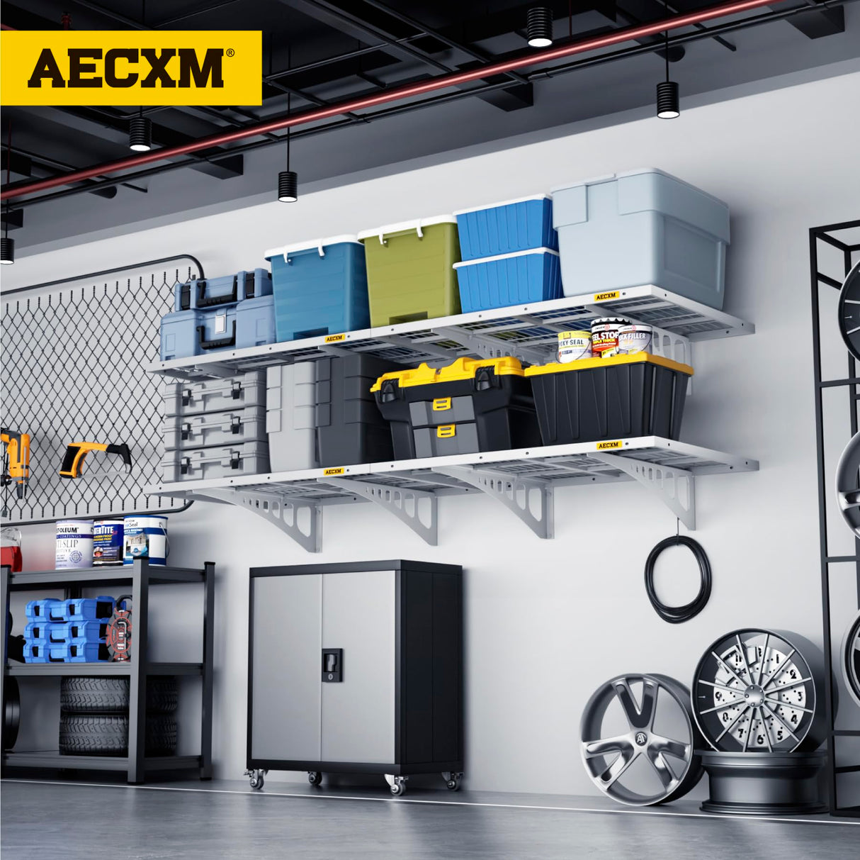 Aecxm 2x3ft 2Pack Wire Shelving Unit Heavy Duty Garage Storage Shelves Wall Mounted White 560lbs Load Capacity（24-inch-by-36-inch） Aecxm