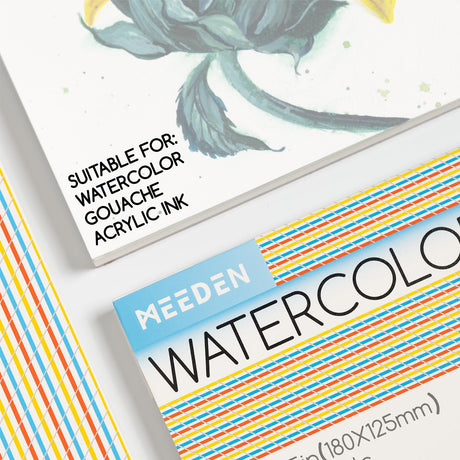 MEEDEN Watercolor Paper Block, 100% Cotton Watercolor Paper Pad of 20 Sheets, 140lb/300gsm, Acid-Free Art Paper for Watercolor, Gouache, Ink and More, 5" x 7" Cold Press MEEDEN