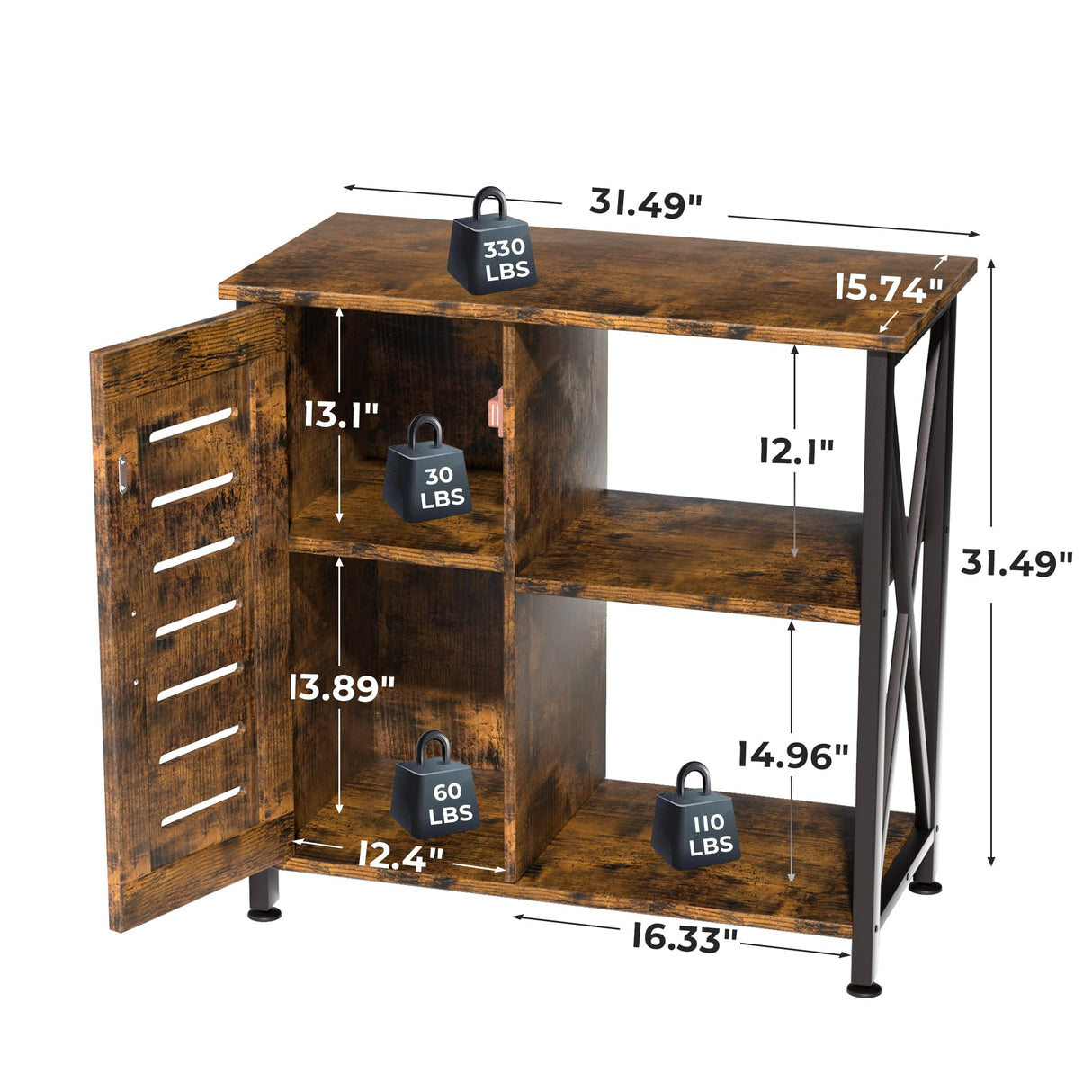 Herture 20-29 Gallon Fish Tank Stand, Aquarium Stand with Cabinet Accessories Storage, Heavy Duty Metal Frame, 31.49" L*15.74" W Tabletop, 330LBS Capacity, Rustic Brown PG07YGN Herture