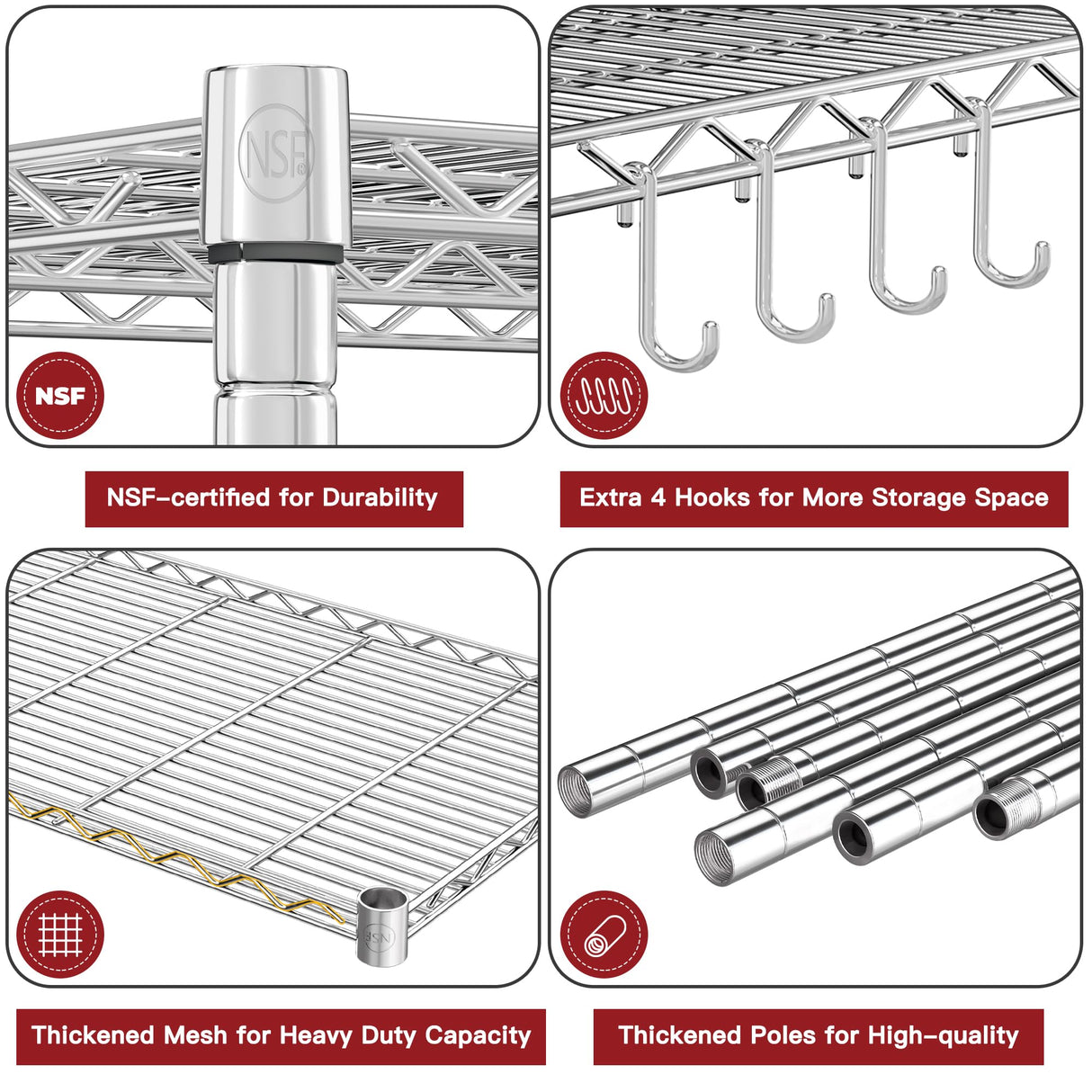 PrimeZone 75" H Wire Shelving 5 Tier Slim Steel Storage Metal Shelves with Wheels,Adjustable Kitchen Utility Shelving Unit,Pantry Rack Rolling Metal Shelf Chrome 24" Wx18 Dx75 H PrimeZone