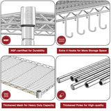 PrimeZone 75" H Wire Shelving 5 Tier Slim Steel Storage Metal Shelves with Wheels,Adjustable Kitchen Utility Shelving Unit,Pantry Rack Rolling Metal Shelf Chrome 24" Wx18 Dx75 H PrimeZone