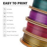 ERYONE Silk Tri-Color Coextrusion PLA Filament,3D Printer 1.75mm +/- 0.03mm, Triple Color Filament 0.25kg/spools,4Pack(2.2lbs), Red/Gold/Black, Gold/Purple/Black, Blue/Purple/Black, Red/Blue/Green ERYONE