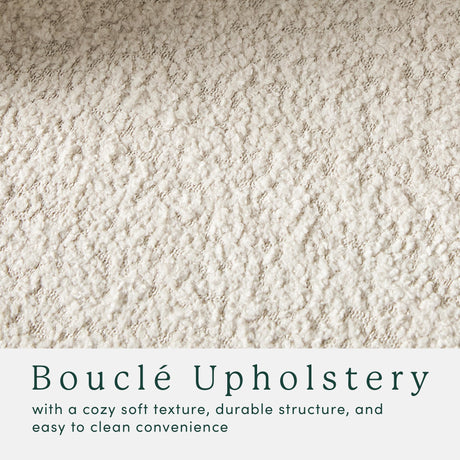 Walker Edison Linley Contemporary Large Storage Bouclé Ottoman with Wood Legs, Ivory Walker Edison
