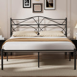 VECELO Queen Size Bed Frame, Metal Bed Platform with Headboard, Sturdy Steel Slats Support, No Box Spring Needed/Noise-Free,Easy Assembly, Black VECELO