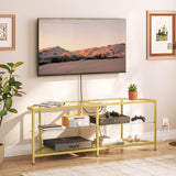 HOOBRO Corner TV Stand with Power Outlet for TVs up to 60", Modern 55" Corner TV Console Table with Open Shelves, Tempered Glass Media Entertainment Center for Living Room, Bedroom, Gold GD143UDS01 HOOBRO