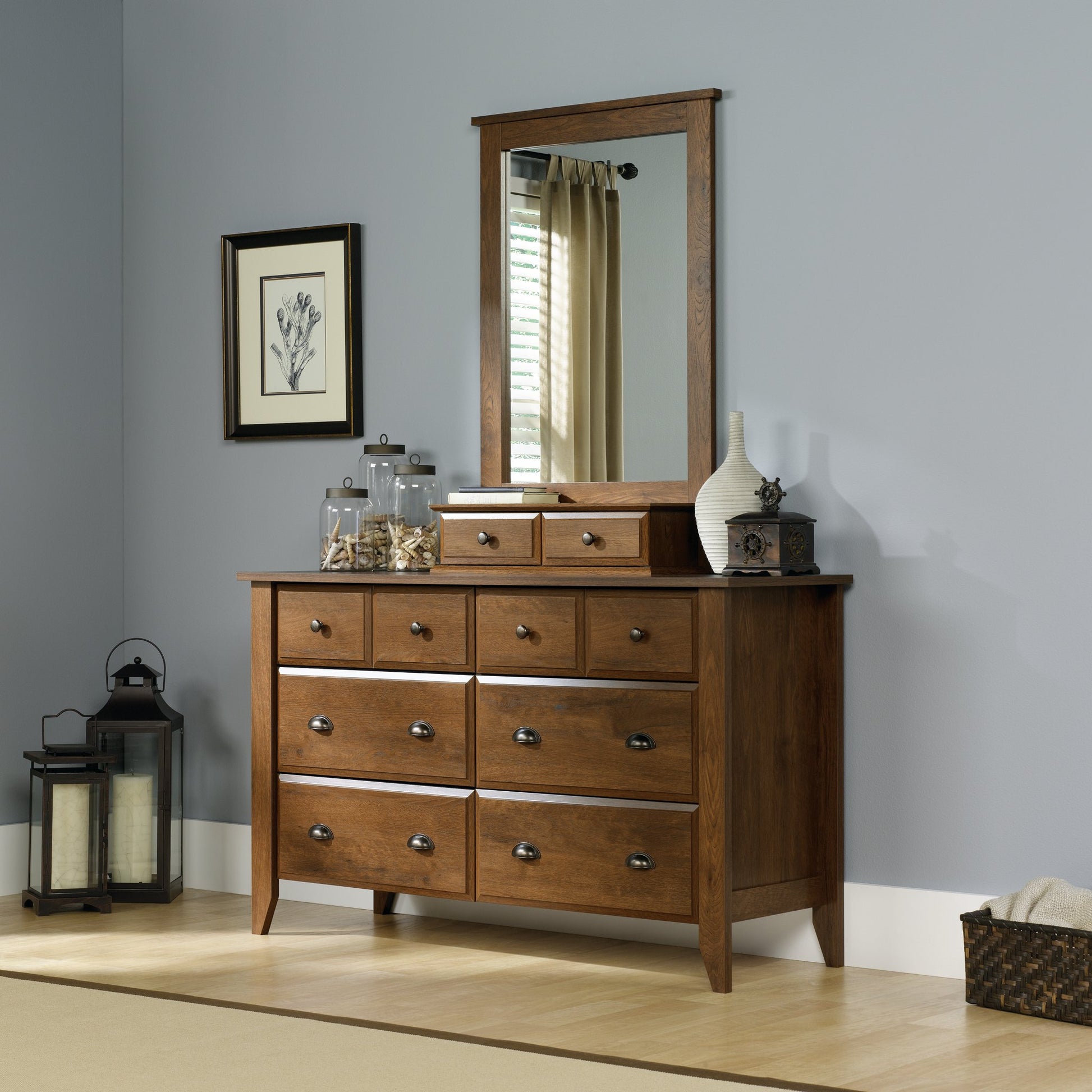 Sauder Shoal Creek Dresser, L: 60.0" x W: 16.73" x H: 35.04, Oiled Oak finish - WoodArtSupply