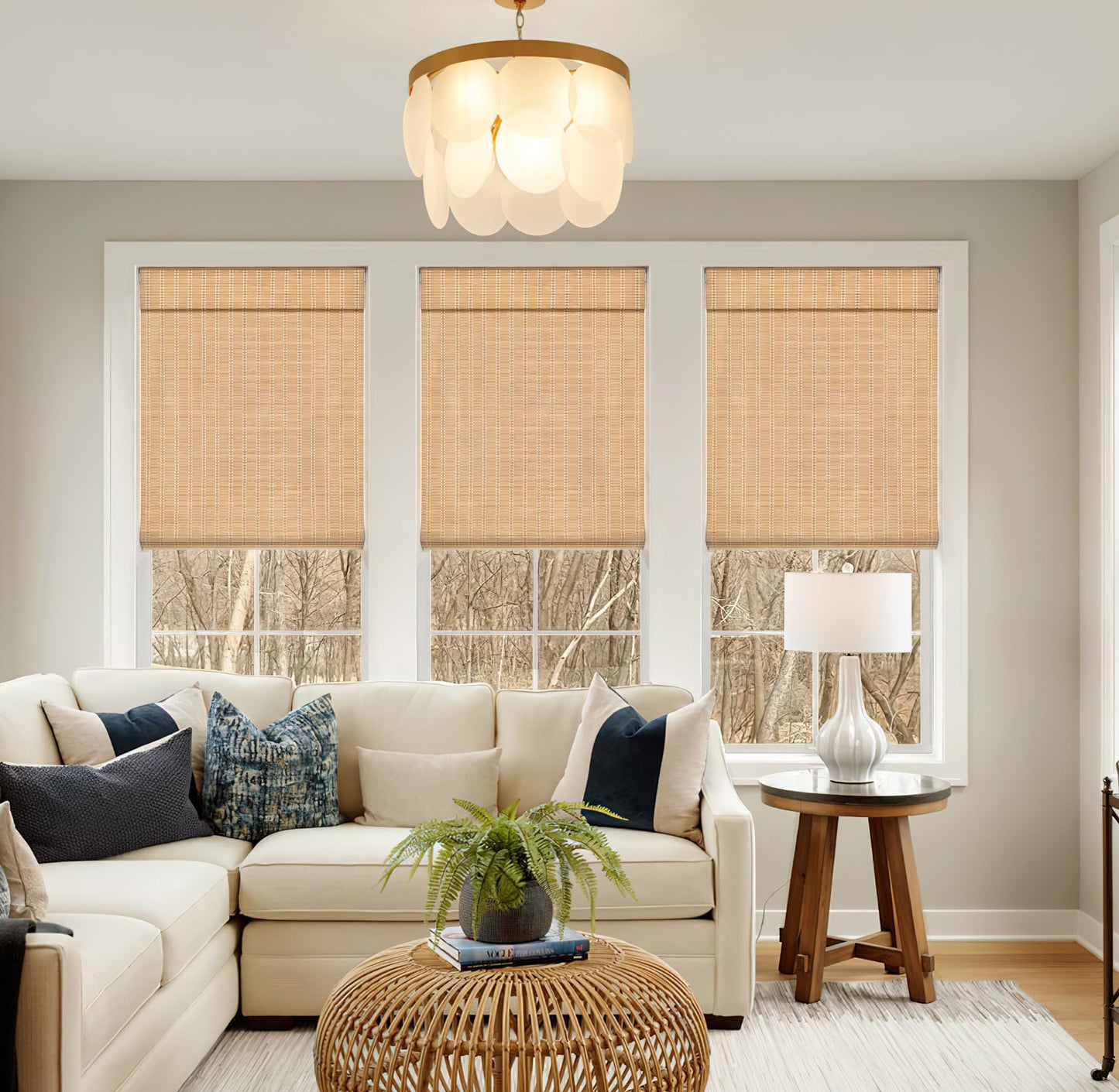 LazBlinds Cordless Bamboo Roman Shades – Light Filtering Window Treatment, 20'' W x 64'' H, Brown