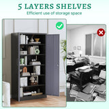Letaya Metal Storage Cabinet with Lock Door and 5 Shelves,6 Tier Steel Garage Tool Cabinet for Home Office Utility Room 72" H X 36" W X18 D (Black gray) Letaya