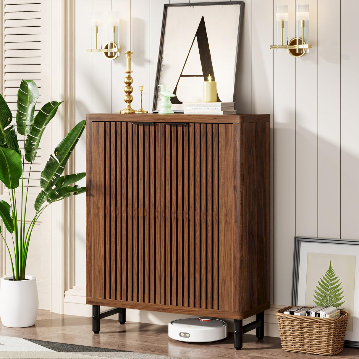 Tribesigns 6-Tier Shoe Cabinet with Louvered Doors, Large Wooden Shoe Storage Cabinet with Adjustable Shelves, Modern Freestanding Shoe Organizer Cabinet for Entryway, Hallway (Walnut) Tribesigns