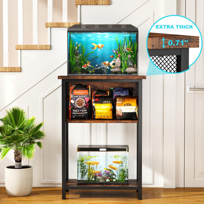 BSONE 5-10 Gallon Fish Tank Stand, Small Aquarium Stand Shelf, 0.71" Thickened Tabletop, 20.5" W×11" D ×34.3" H , Rustic Brown