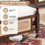 SmartEdge Queen Size Rattan Bed Frame, Wood Platform Bed with Rattan Headboard and Footboard, Antique Queen Boho Bed Frame with Storage Underneath, No Box Spring Needed, Walnut SmartEdge