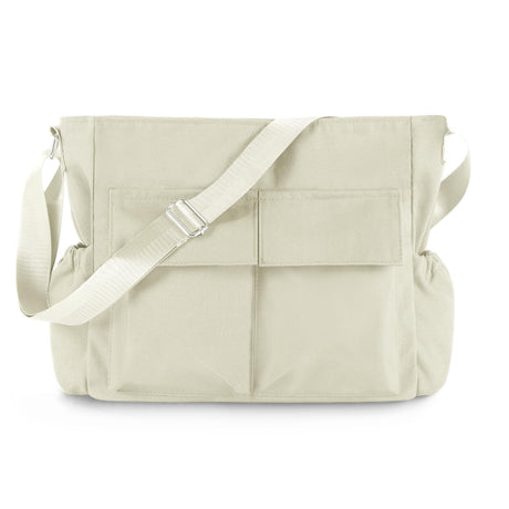 Canvas Messenger Bag Crossbody Shoulder Bag for Men and Women Vintage Tote Laptop Bag Large Hobo Bag with Multiple Pockets (Off-White) PHYNIER