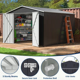 AirWire 10x10 FT Outdoor Storage Shed, Garden Shed with Updated Frame Structure and Lockable Doors, Metal Tool Sheds for Backyard Garden Patio Lawn, Grey AirWire