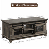 IRONCK 48'' Coffee Table with Sliding Barn Doors, Rustic Center Table with 6 Large Storage Space, Glass Doors and Adjustable Middle Shelf, Farmhouse Coffee Tables for Living Room, Meeting Room IRONCK