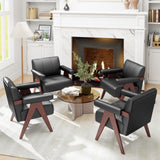 STHOUYN Black Leather Accent Chairs Set of 2, Mid Century Modern Accent Chair, Side Arm Chairs for Living Room, Office Guest Waiting Room Chairs (2, Black) STHOUYN