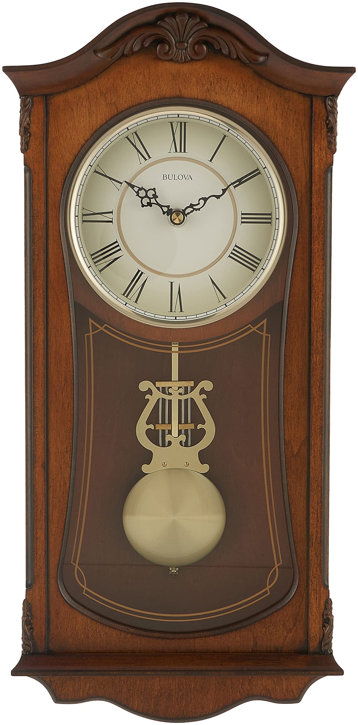 Bulova Clocks C3542 Cranbrook Wall Mount Analog Wooden Chiming Clock, Brown Bulova