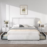 VECELO Full Size Upholstered Platform Bed Frame with 4 Storage Drawers, Adjustable Velvet Rivets Headboard, Wooden Slats Support, No Box Spring Needed, Easy Assembly VECELO