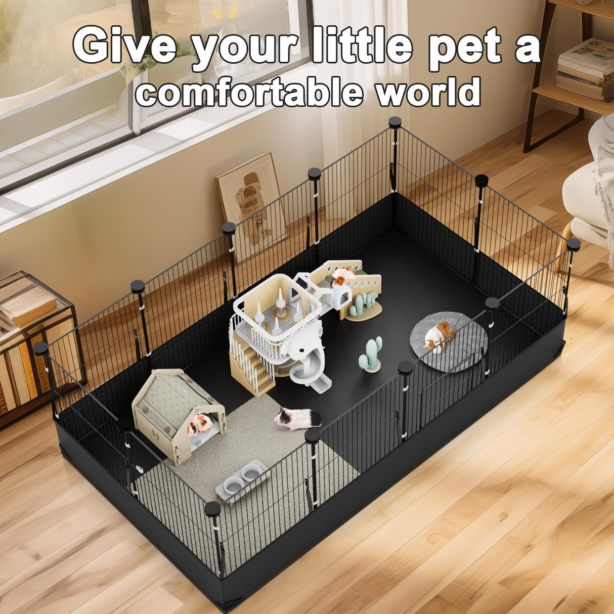 Tresbro Guinea Pig Cage with Waterproof PVC Bottom Liner & One-Hand Release Hook, Triple Fixing C&C Cage for Guinea Pigs, Bunny, Rabbit, Hedgehog, Small Animal Indoor Playpen 48''L x 24''W x 16''H Tresbro