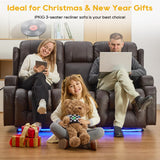 IPKIG 67" Power Reclining Loveseat Sofa, Electric Home Theater Seating with Console/4 Colors Ambient Lighting/Bluetooth Speakers/USB Ports/Built-in Outlets (Brown, Loveseat Recliner) IPKIG