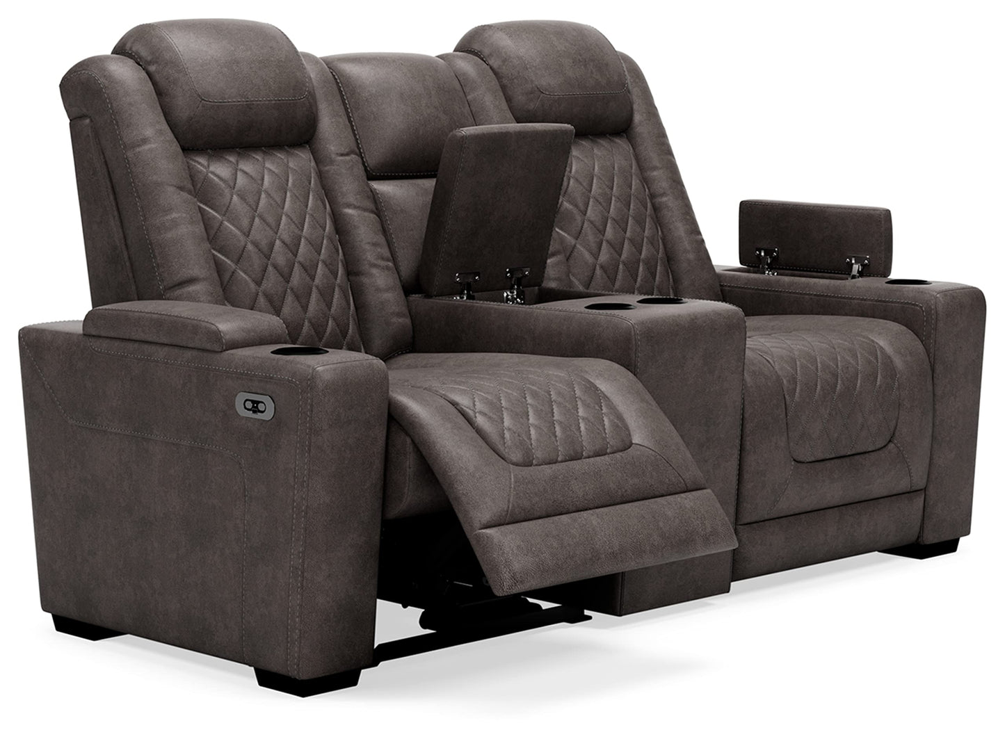 Signature Design by Ashley Hyllmont Power Reclining Loveseat with Center Console, Weathered Gray