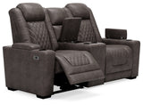 Signature Design by Ashley Hyllmont Power Reclining Loveseat with Center Console, Weathered Gray Signature Design by Ashley