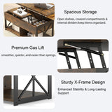 Manora Multi‑Functional Lift‑Top Coffee Table Convertible to Dining Table or Workstation for Living Room,Home Office, Compact Design with Hidden Storage, Brown Manora