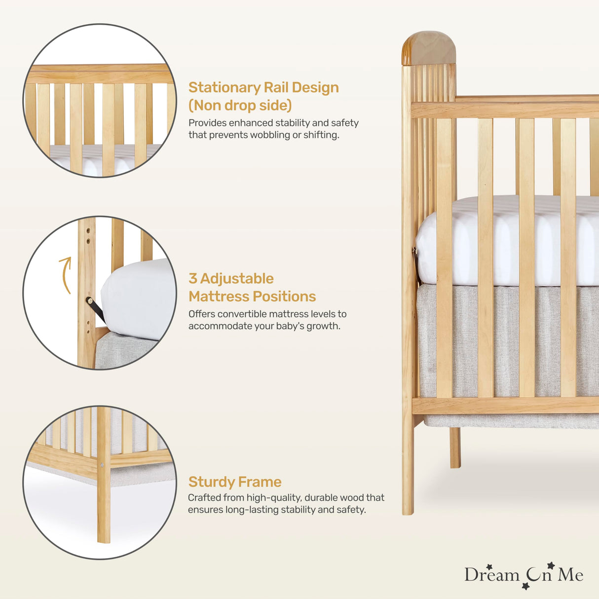 Dream On Me Anna 4-in-1 Full Size Crib and Changing Table Combo, Natural Dream On Me