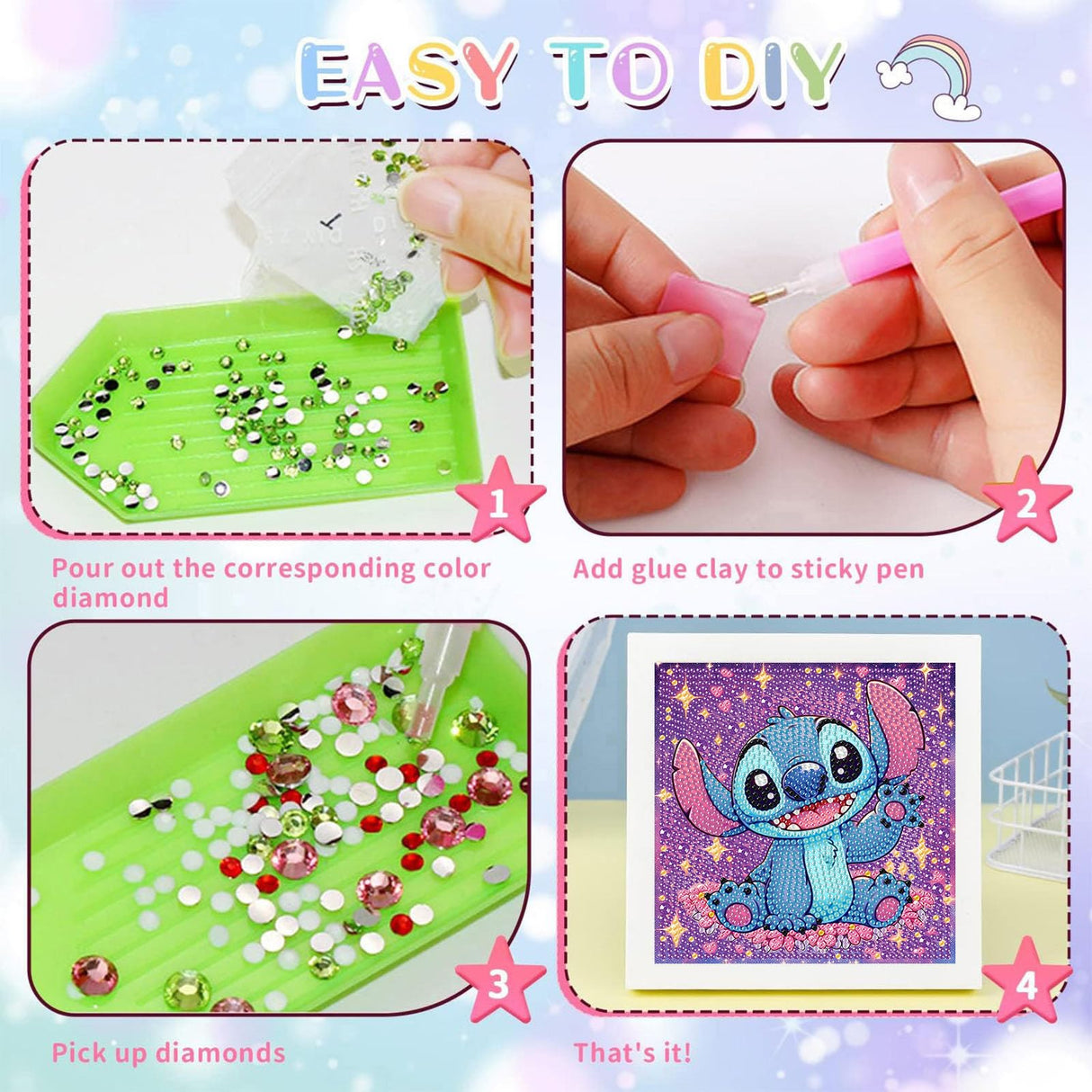 KOJEFCV Cartoon Diamond Art Painting Kits for Kids with Frame, Cartoon Diamond Art for Kids Ages 4-8-12, Easy Gem Kit Kid with Beautiful Package for Gift Home Wall Decor (7x7inch) KOJEFCV