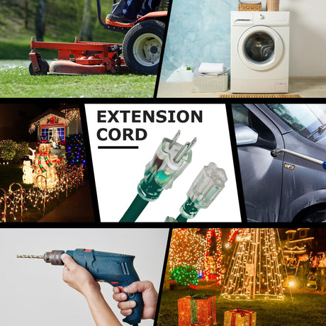 YOJOE 20 Foot Green Outdoor Lighted Extension Cord - 16/3 SJTW Extension Cable with 3 Prong Grounded Plug - 16 Gauge Extension Cord for Garden, Lawn, Yard Decorations Outdoor - UL Listed yojoe