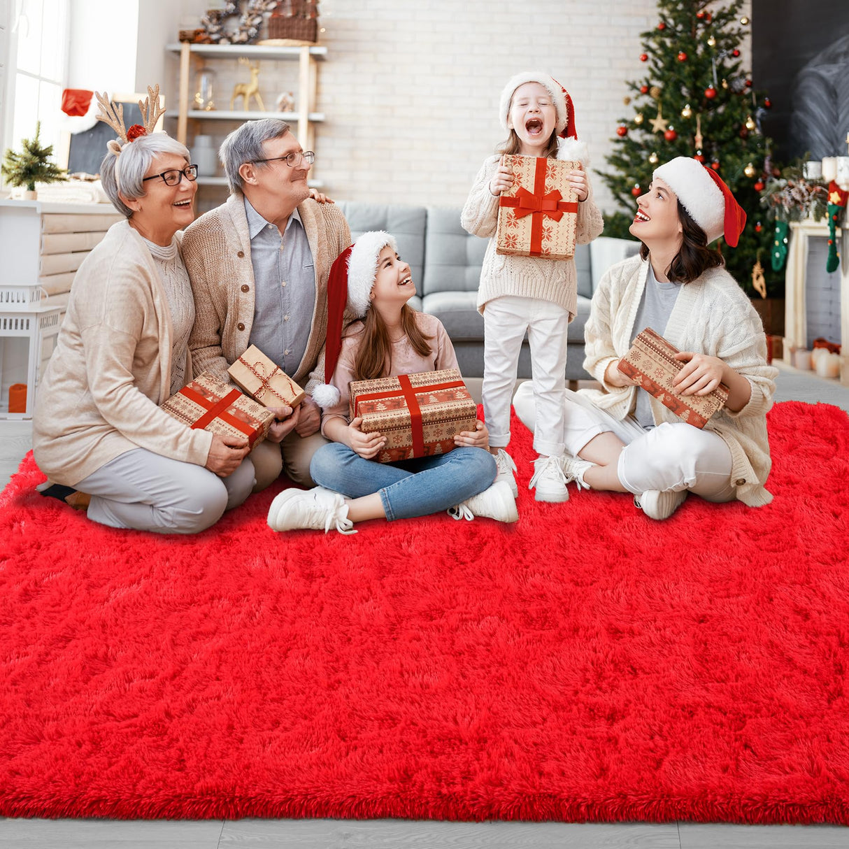 Chicrug Soft Area Rugs for Bedroom Living Room Plush Fluffy Rug 3x5 Feet, Shag Furry Area Rug Carpet Non Shedding for Nursery Children Kids Girls Room Home Decorative,Red Chicrug