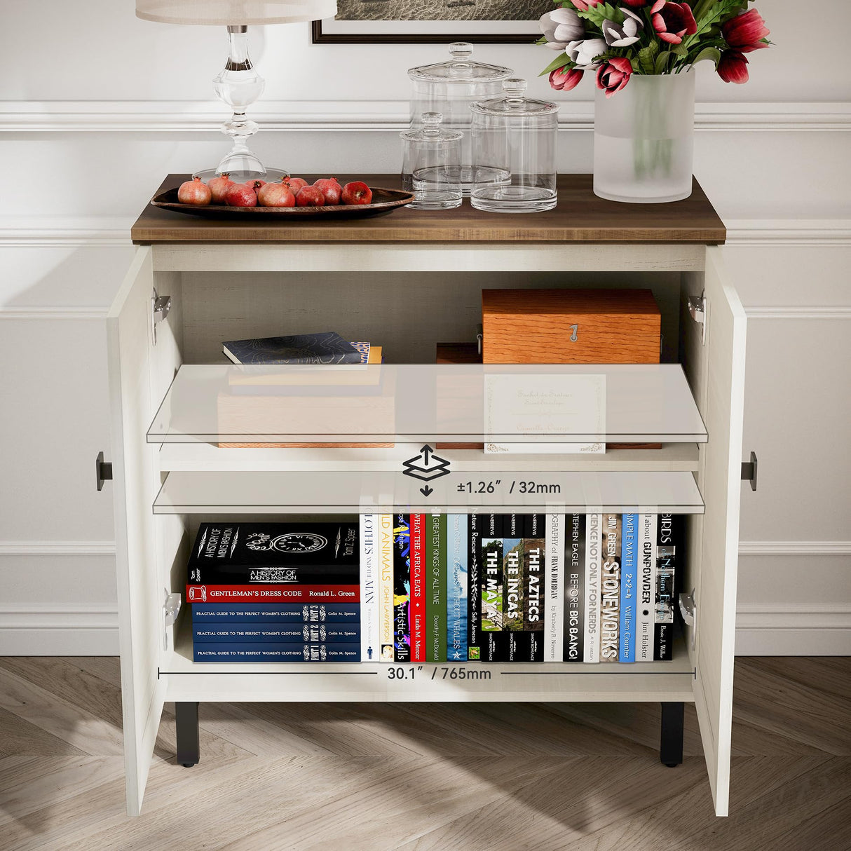 FENSULN Buffet Sideboard Cabinet Farmhouse Modern 3 in1 Storage Cabinet with Adjustable Shelves for Kitchen, Coffee Bar, Living Room, White FENSULN