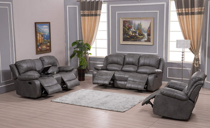 Betsy Furniture 3PC Bonded Leather Reclining Sofa Chair Set Living Room Set Sofa Loveseat Glider Chair 8018 Multiple Colors (Gray) - WoodArtSupply