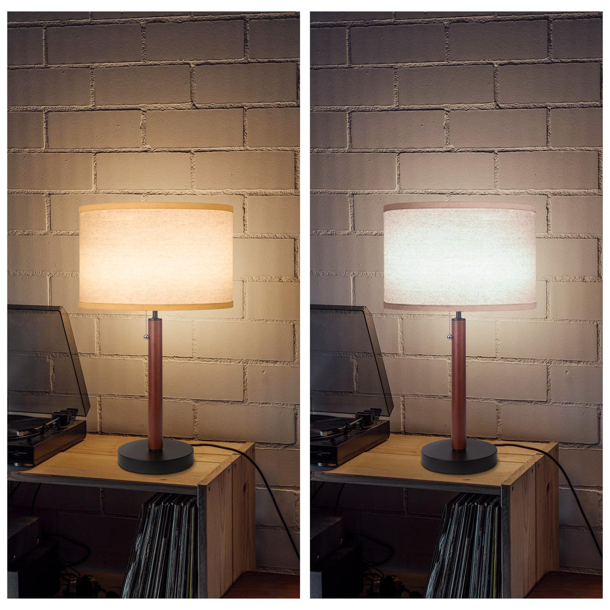 Mid Century Table Lamp,Walnut Wood Finish Table Lamps, Modern Mid Pull Chain Switch Bedside Lamps for Night Stands, Desk Lamp for Beding Room,Living Room,Reading Lamp with E26 Base,Linen LampShade HonoDing