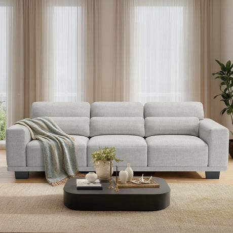 Pipishell 89" 3 Seater Sofa Couch with Deep Seats & Wide Armrests, Supportive Futon with Thickened Cushion, Comfy Cotton-Linen Couches for Living Room,Removable & Washable Covers,Grey Pipishell