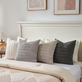 Fancy Homi Set of 4 Grey and White Decorative Throw Pillow Covers 18x18 Inch for Couch Bed Chair, Modern Farmhouse Boho Room Decor, Soft Fuzzy Double Sided Corduroy Textured Striped Cushion Case 45cm Fancy Homi