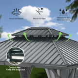 Domi 10'x12' Hardtop Gazebo Canopy,Outdoor Aluminum Gazebo with Galvanized Steel Double Roof,Permanent Gazebo with Drainage System,Curtain and Netting Included,Grey domi outdoor living