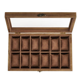 SONGMICS Watch Box with 12 Slots, Watch Case, Solid Wood Watch Box Organiser with Glass Lid, Watch Display Box with Removable Pillows, Gift Idea, SONGMICS
