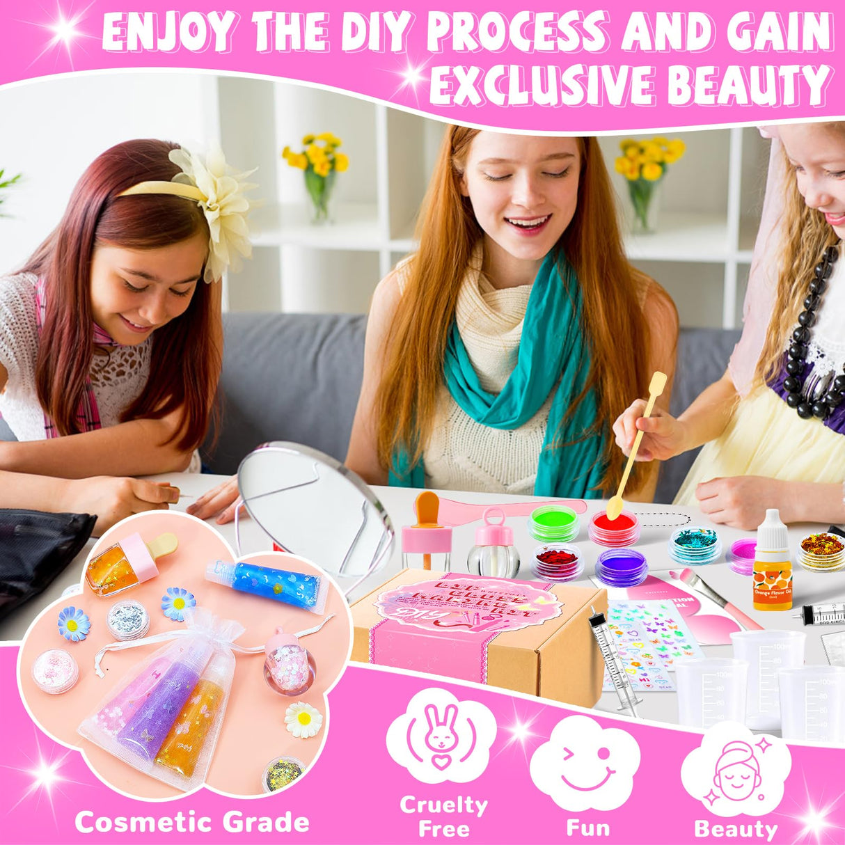 WhizToys 74 PCS Lip Gloss Making Kit, DIY Make Your Own Lip Gloss Kit Beginner,Fun Craft Set for Girls Kids Teens Women, Birthday Gifts Set for Girl,Woman WhizToys