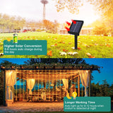 Solar Curtain Lights 7.9ft x 6ft 144 LED Outdoor Curtain Lights Waterproof with Timer 8 Modes for Christmas Garden Patio Fence Wedding Wall Window Gazebo Decor - Warm White echosari