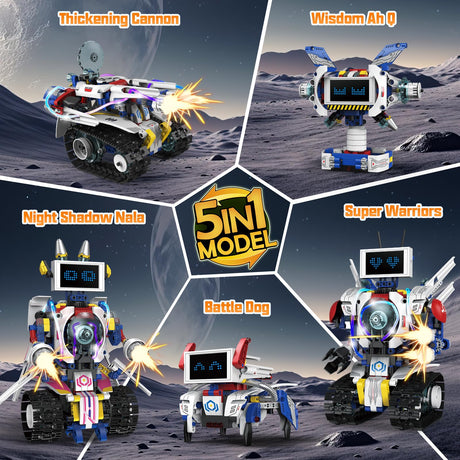VOPOGLNE 5 in 1 STEM Robot Building Kit, APP & Remote Control Screen Building Toys, Eye Coding Robots Rechargeable, 620Pcs DIY Super Warriors for Kids Learning, Boys Girls Birthday Gifts VOPOGLNE