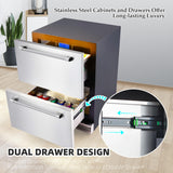 Garvee 24 Inch Outdoor Drawer Fridge, Counter Double Drawer Beverage Refrigerator, 5.2 Cu.Ft. Weather Proof Stainless Steel Built-in Fridge for Residential Commercial Use Black Garvee