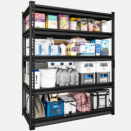 SDXYSTCE 48" W Garage Storage Shelves Heavy Duty, 3000LBS Loads Adjustable Garage Shelving, 5-Tier Metal Shelving Units and Storage Racks, Industrial Utility Shelf,48" Wx24 Dx78 H, Black SDXYSTCE