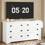 LIKIMIO Dresser for Bedroom 6 Drawer with Charging Station, TV Stand Storage Chest of Drawers for Living Room Hallway Entryway, MDF Board, 59 Inches White LIKIMIO