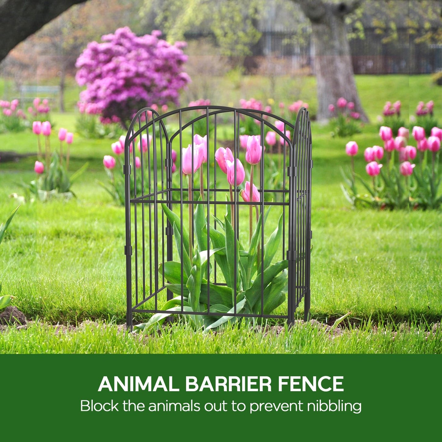 Goovilla Garden Fence, Total 10ft(L) x 24in(H) Garden Fencing Animal Barrier, 10 Pcs Rustproof Metal Fence Panels, Black No Dig Fence, Decorative Garden Fences and Borders for Dogs, Flower Bed, Patio