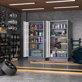 Greenvelly Metal Garage Storage Cabinet, 72”Locking Steel Storage Cabinet with 2 Doors and 4 Adjustable Shelves, Metal Tool Cabinets, Metal File Cabinet with Lock for Home Office, School(Gray White) Greenvelly