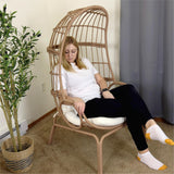 DWVO Narrow Egg Chair Wicker, Patio Rattan Basket Chair with 370lbs Capacity Outdoor Indoor Egg Chairs with Stand & Cushion Cocoon Chair for Bedroom, Patio, Balcony, Beige DWVO